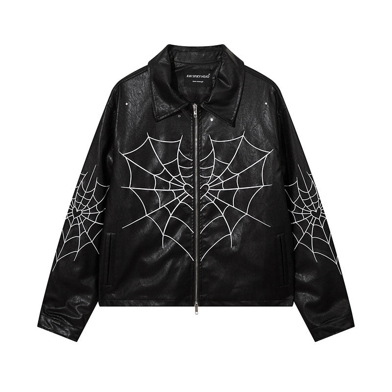 Women Jackets Retro Punk Spider PU Leather Jacket