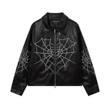 Women Jackets Retro Punk Spider PU Leather Jacket