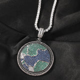 Jewelry Full Diamond Rotatable Earth Pendant Copper Inlaid AAA Zircon Jesus Pieces Royalty