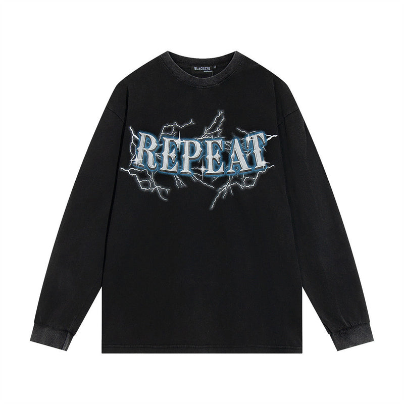 Men Long Sleeve T-Shirt Lightning Letter Print Long Sleeve Loose