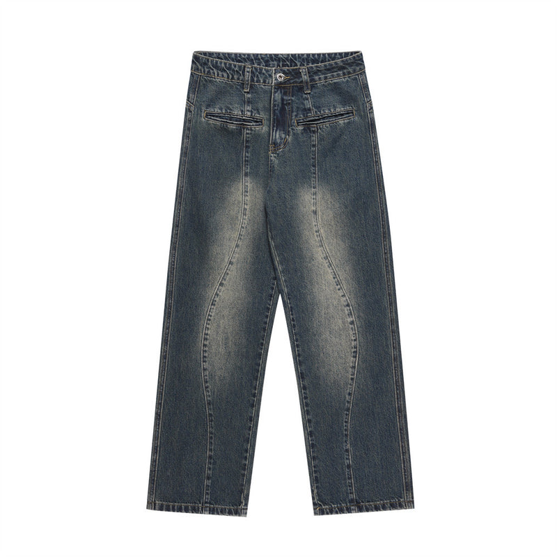 Men Jeans Patchwork Retro Pocket Design