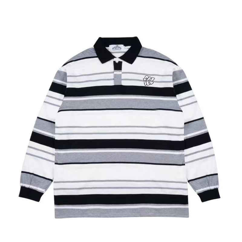 Men Long Sleeve T-Shirt Striped Polo Shirt Loose
