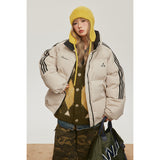 Unisex Coat Retro Side Stripes Winter Stand-up Collar Cotton-Padded Coat
