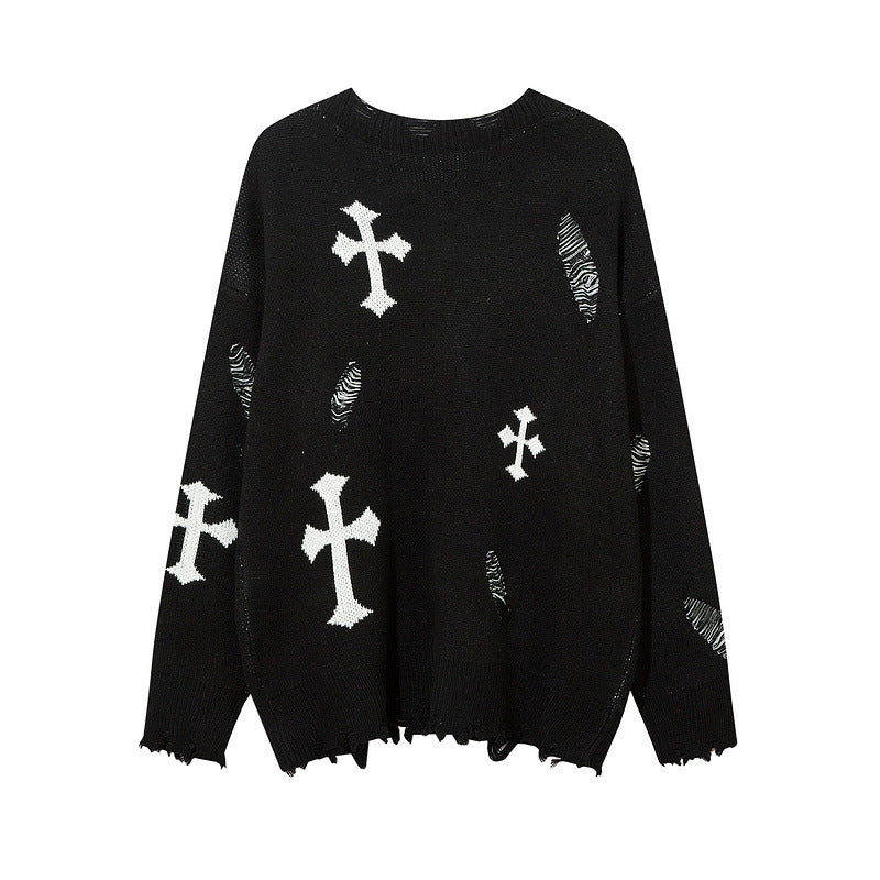 Women Sweater Vintage Cross Hole Idle Style