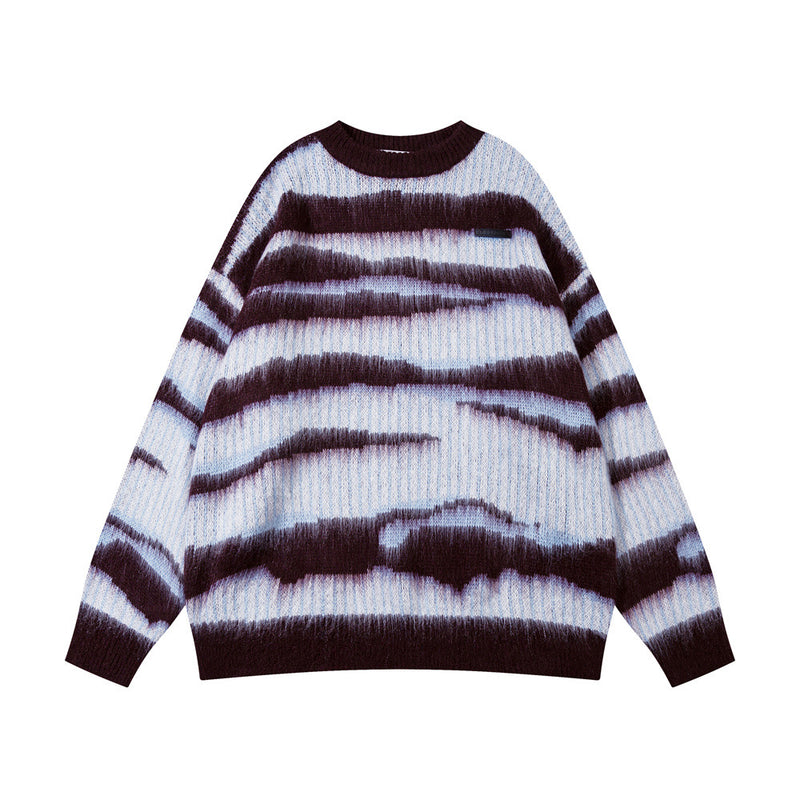 Men Sweater Striped with Fleece Lining Crew Neck Sweater