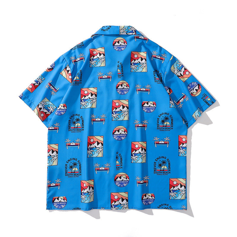 Short Sleeve Shirt Vintage Cartoon Full Printed Beach Shirt