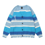 Men Sweater Stripe Knitted Sweater Hook Flower Hole