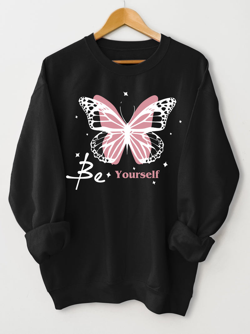 Butterfly  print sweatshirt, crew neck casual sweatshirt for