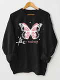 Butterfly  print sweatshirt, crew neck casual sweatshirt for
