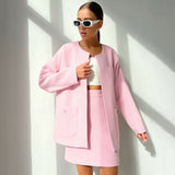 Women Co-Ords Autumn and Winter Woolen Crew Neck Coat Fashion