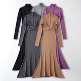 Women Dresses French Half Turtleneck Dress