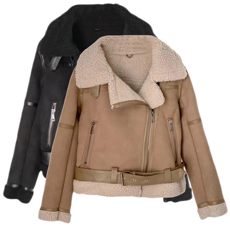Women Cotton Coat Fleece-lined Thicken Suede Jacket