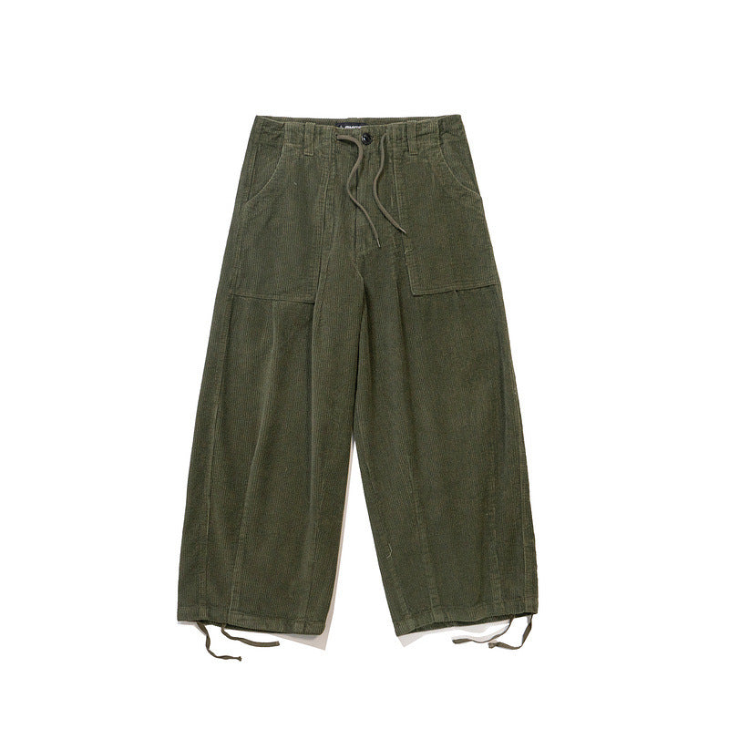 Cargo Pants Japanese Fashionable Loose Adjustable Drawstring Corduroy