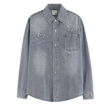 Long Sleeve Shirt Vintage Star Affixed Cloth Embroidered Cowboy Shirt