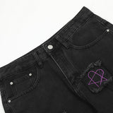 Men Jeans Punk Hole & Patch Embroidery Worn out