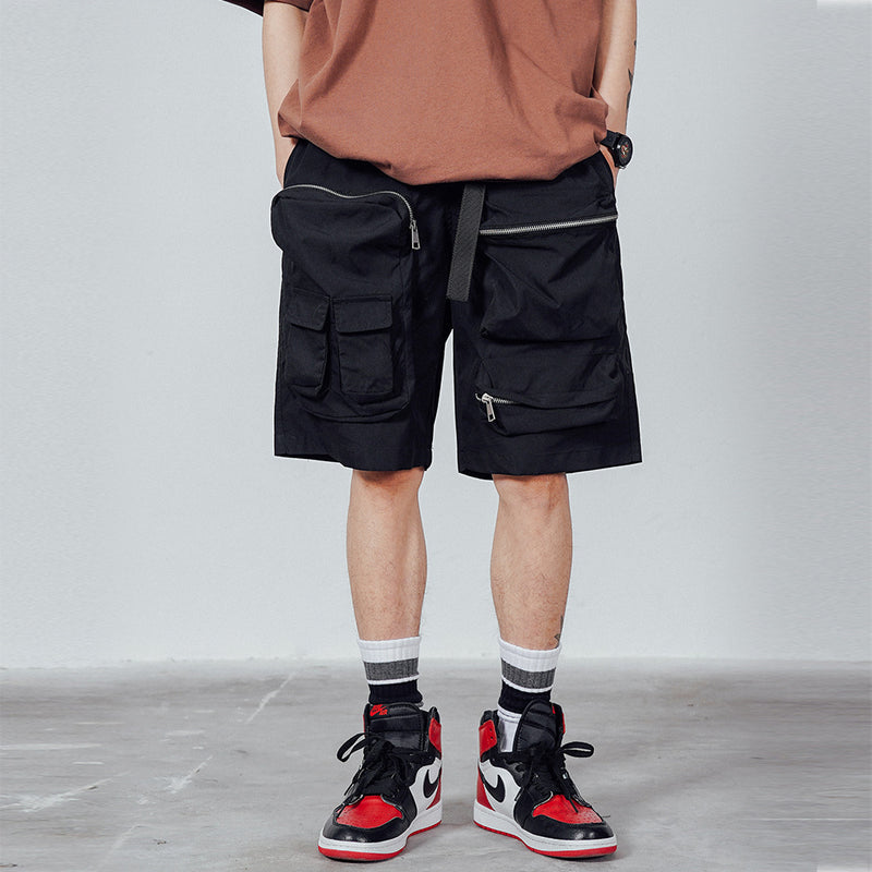 Men Shorts Solid Color Multi-Pocket Workwear Shorts Men's Straight