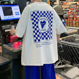 Men's T Shirt Summer Pure Cotton Loose Checkerboard Plaid Printing