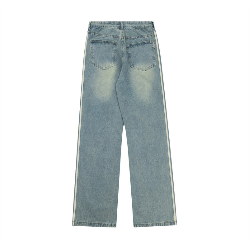 Men Jeans Side Stripes Polished White Loose