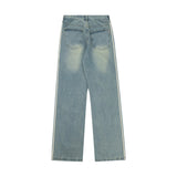 Men Jeans Side Stripes Polished White Loose