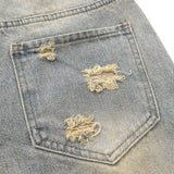 Men Jeans Ripped Leisure Loose Raw Hem Slim Fit