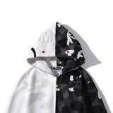 Bathing Ape Hoodie shark head black and white luminous color matching sweater