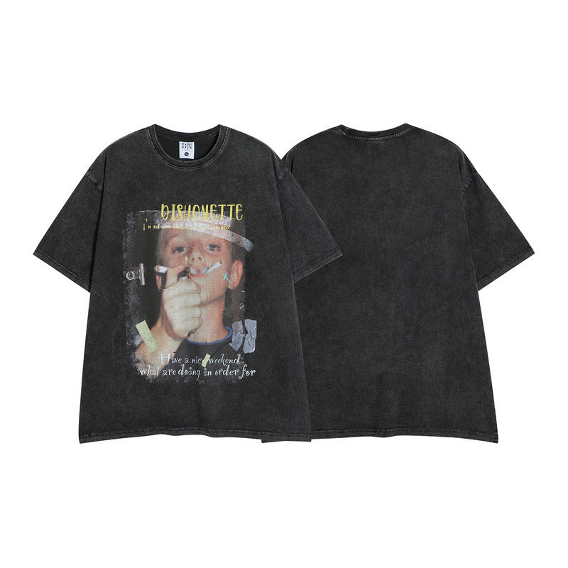 Men's T-Shirt Printed Short-Sleeved T-shirt Men's and Women's Retro