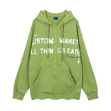 Men Fleece Lined Hoodie Winter Hooded Jacket Men's High Street Letter Printing Distressed Sweater