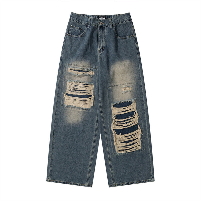 Men Jeans Hole Patch Loose All-Match