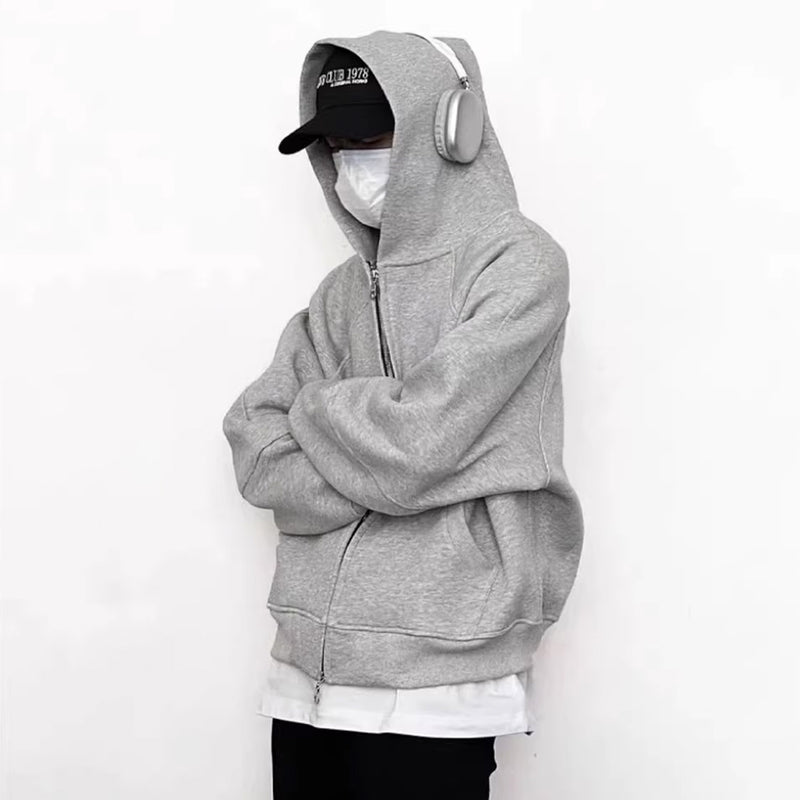 MIJKO Mens Jacket Double Zipper Heavy Simple Hooded Sweater