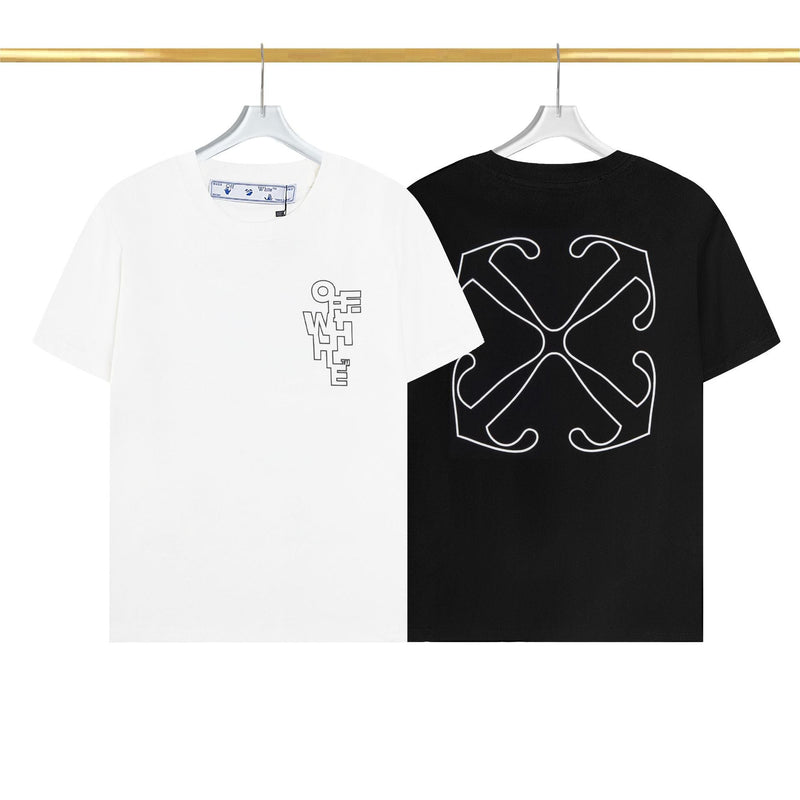 Off White T Shirts OW Mechanical Letter Pattern Crew Neck Pullover Short Sleeves