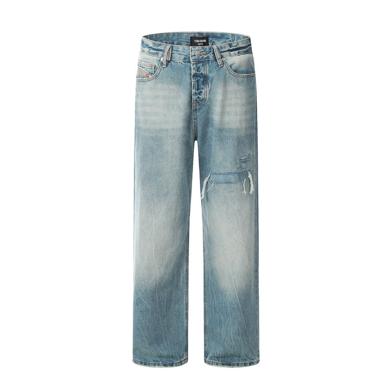 Men Jeans Ripped Retro Loose