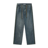 Men Jeans Vintage Side Stripes Distressed