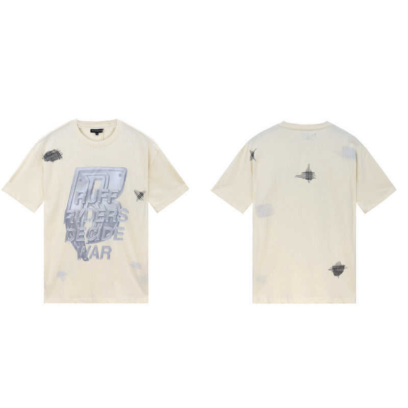 Who Decided War T Shirts Who Decided War Printed Short Sleeve Washing Water Old Loose Casual T-Shirts