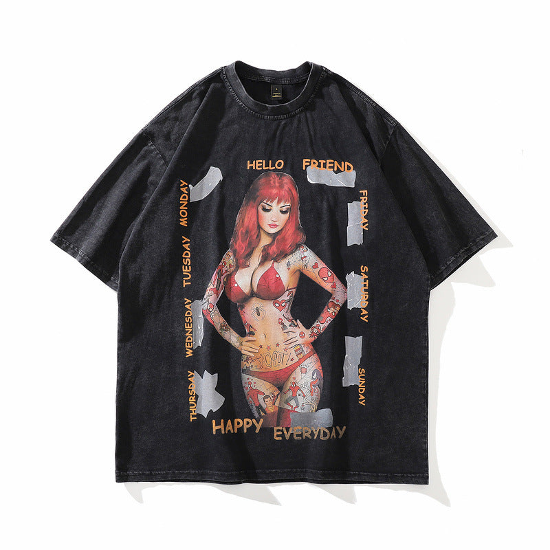 Men T-shirt Retro Hip Hop Portrait Printing