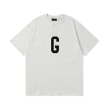 Fog Essentials T Shirts Spring Summer FOG Flocking G Letter Crew Neck Pullover Short Sleeves