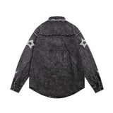 Men Long Sleeved T Shirt Five-Pointed Star Embroidered Denim Long Sleeve Shirt Men's Spring and Autumn Washed and Worn Denim Jacket