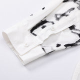 Men Long Sleeved T Shirt Letter Printed Long Sleeve Shirt Men's Casual Loose Lapels Shirt