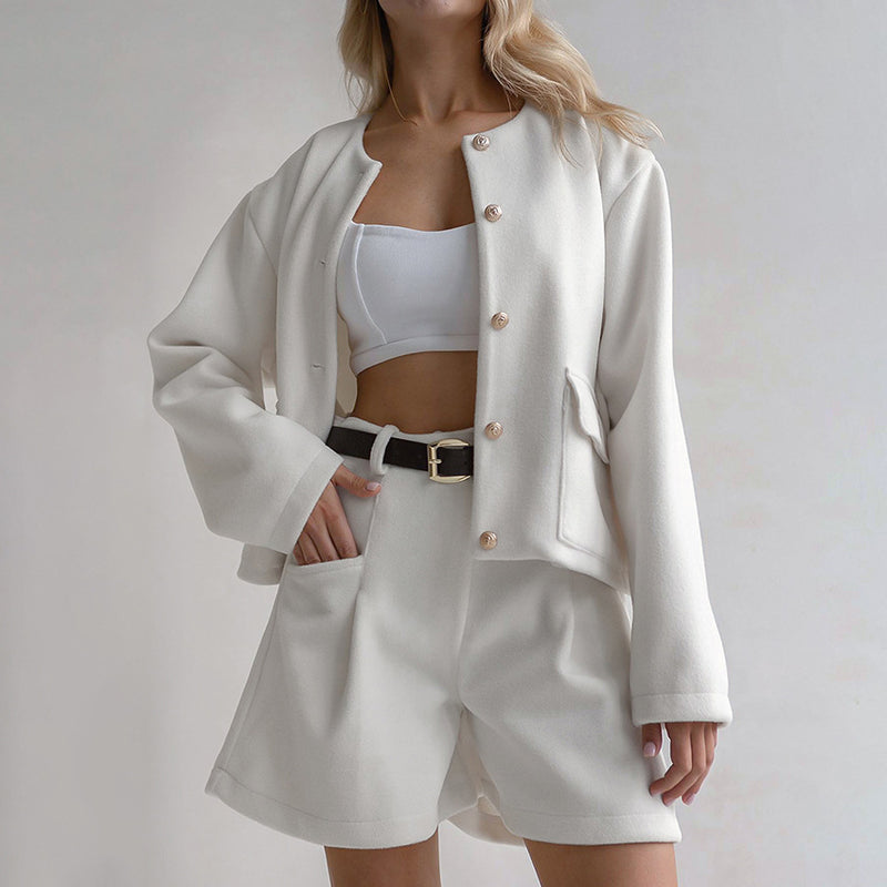 Women Co-Ords Long Sleeve Coat High Waist Retro Street Autumn and Winter