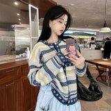 Women Knitted Cardigan Retro Creative Design Loose Knitted Sweater