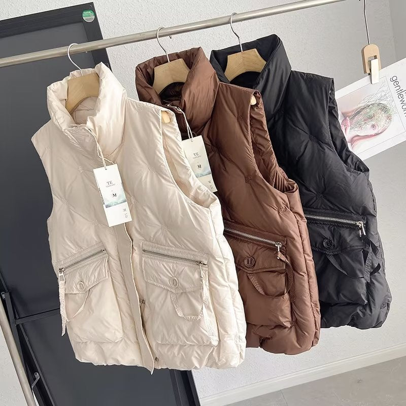 Women Cotton Coat down Jacket Vest Loose Lapel
