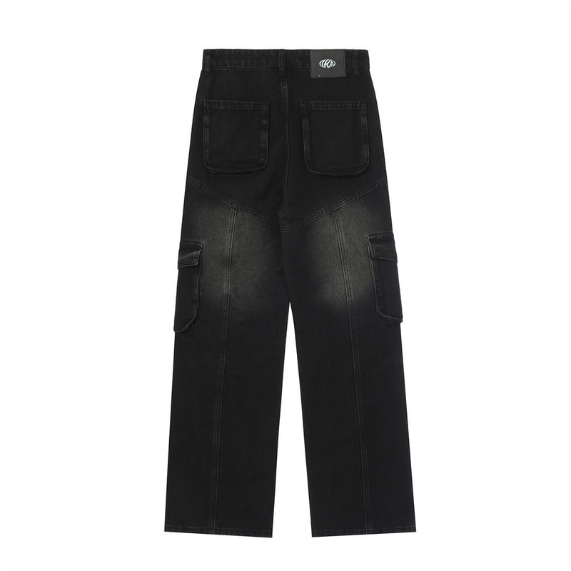 Men Jeans Multi-Pocket Workwear Stitching Loose