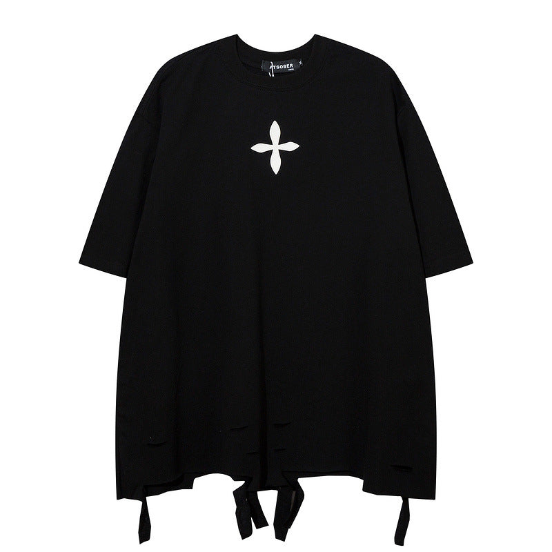 Men T-Shirt Cross Irregular Ripped
