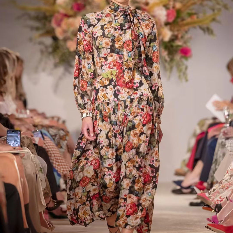 Bohemian Dress Vintage Floral Lace-up Dress