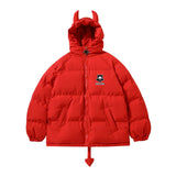Men Cotton Mixed Jacket Coat Little Devil Hooded Cotton Jacket Male Winter Loose Cotton Jacket Coat