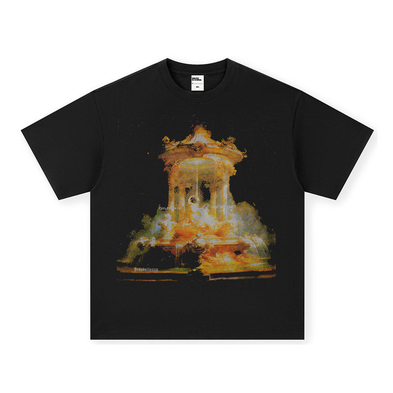 Vintage T-shirts Fantasy Amusement Park Printed Washed Old Printed Short Sleeve T-Shirt