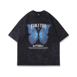 Men T-Shirt Butterfly Print Washed Old