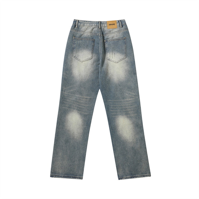 Men Jeans Worn Casual Loose Distressed Bright White