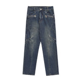 Men Jeans Stitching Boys Loose Casual Zipper Decoration