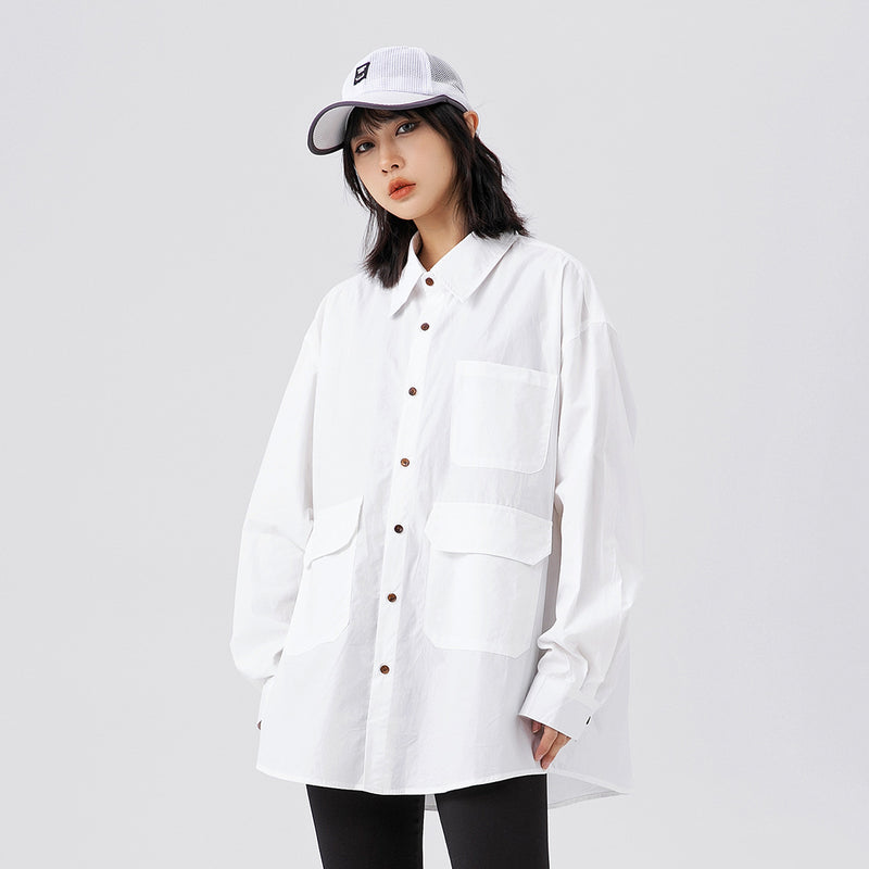 Unisex Shirt Multi-Pocket Loose Cotton Handsome