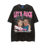 Men T-Shirt Retro Portrait Graffiti Washed and Worn